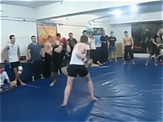 hard fight at sparring in an old-school gym